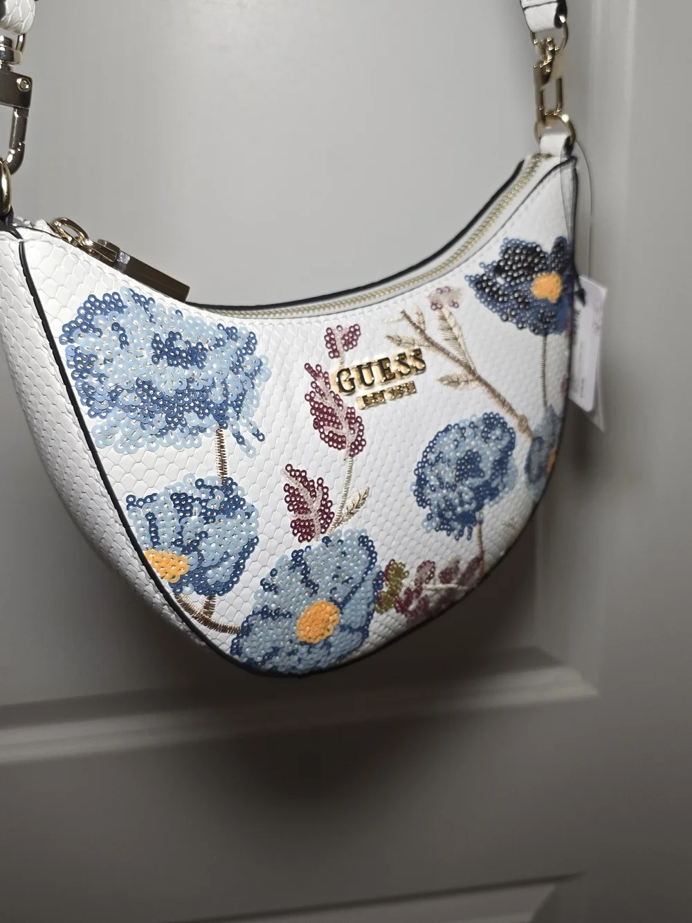 GUESS White Floral Sequin Shoulder Bag - Picture 4 of 6